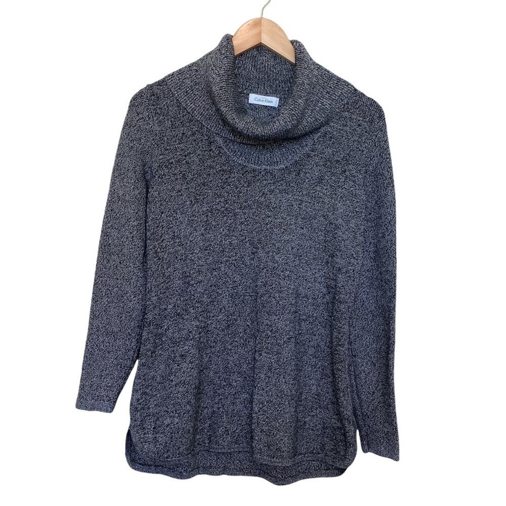 Calvin Klein sweater women's M heather gray rib knit cowl neck long sleeve